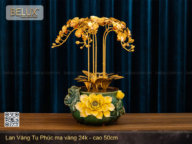 Chậu lan vàng tụ phúc mạ vàng 24k&nbsp;